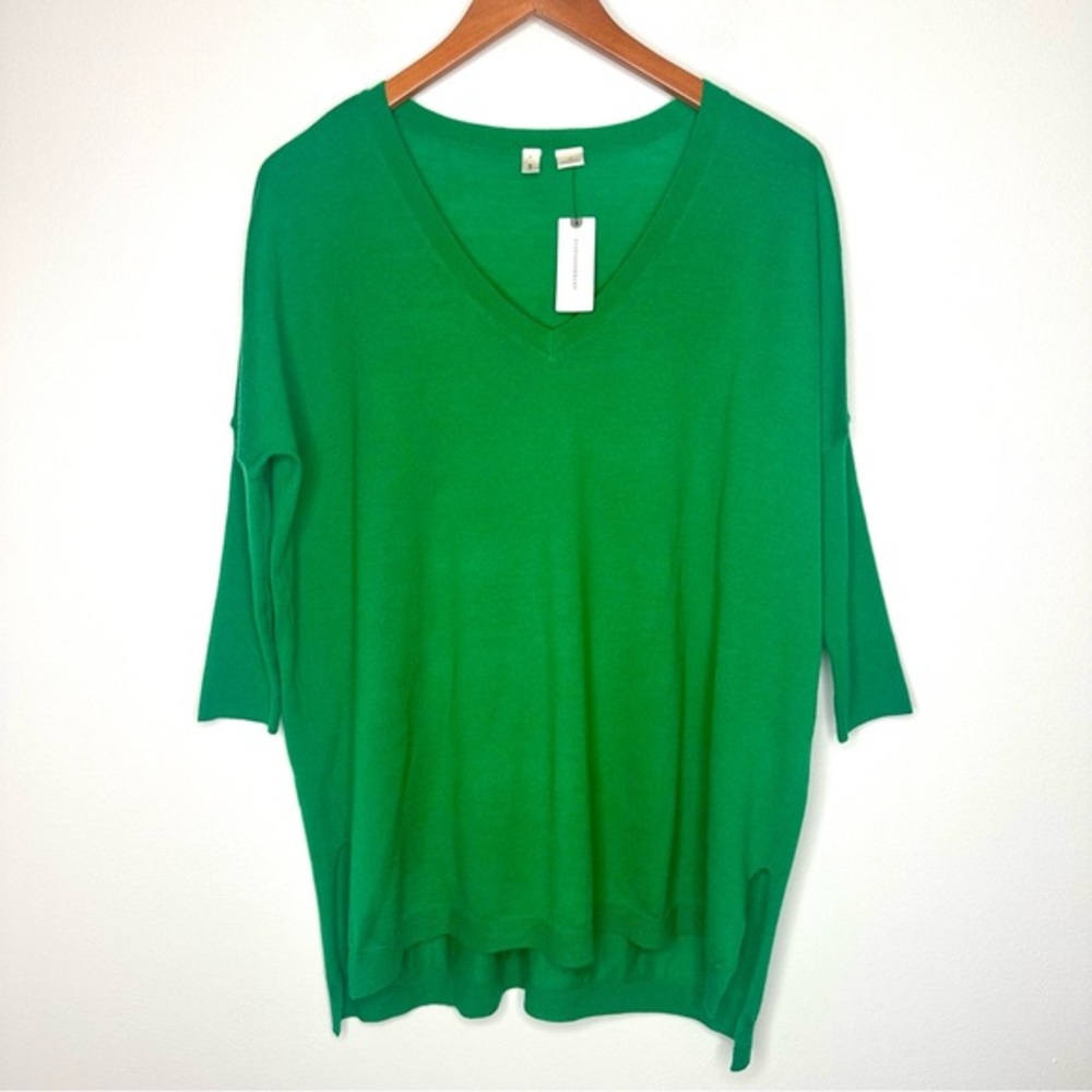 Anthropologie Moth Merino Wool Vibrant Green Sweater Size XS Oversized